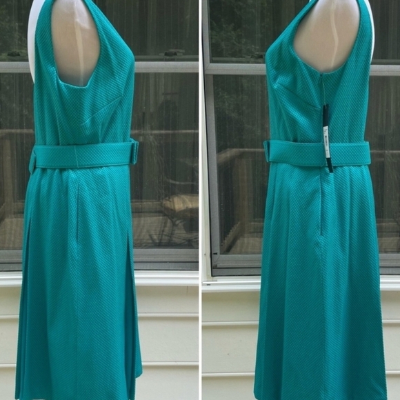 NWT Badgley Mischka Teal Sleeveless Cocktail Dress with Bow Belt size 4 - Picture 2 of 5